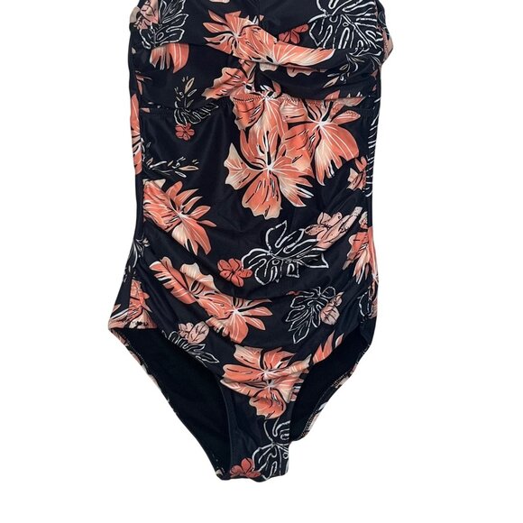 Yonique One-Piece Swimsuit Adjustable Straps Floral Black Coral Size XS New - Picture 4 of 8